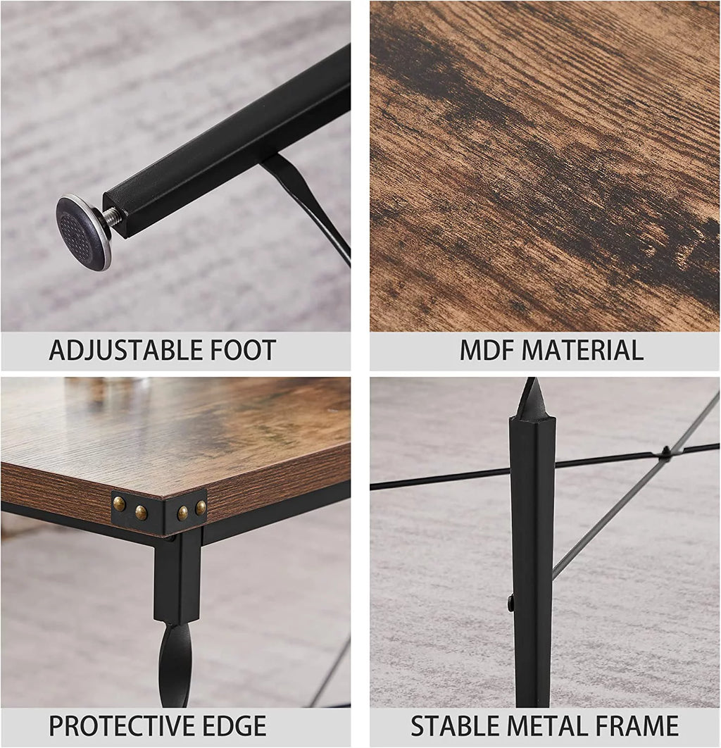 Rectangle Coffee Table with Metal Frame, Rustic Brown N681