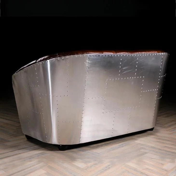 Vintage Leather Aluminum Loveseat Sofa H5853