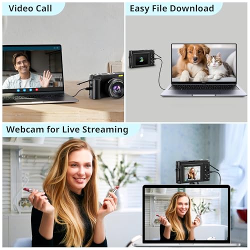 4K 48MP Compact Digital Camera with 16X Zoom, Black W74097