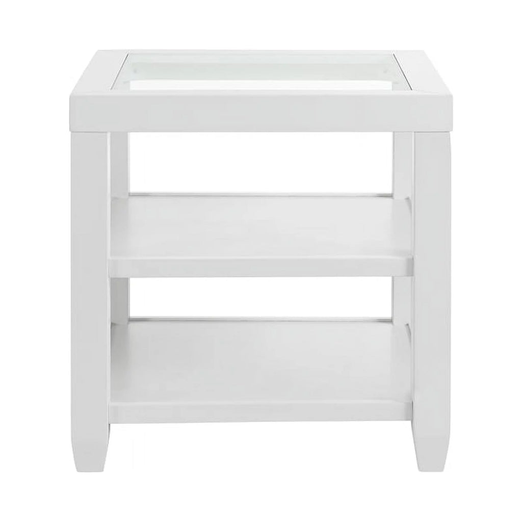 White Wood and Glass Top End Table with Shelves X42696