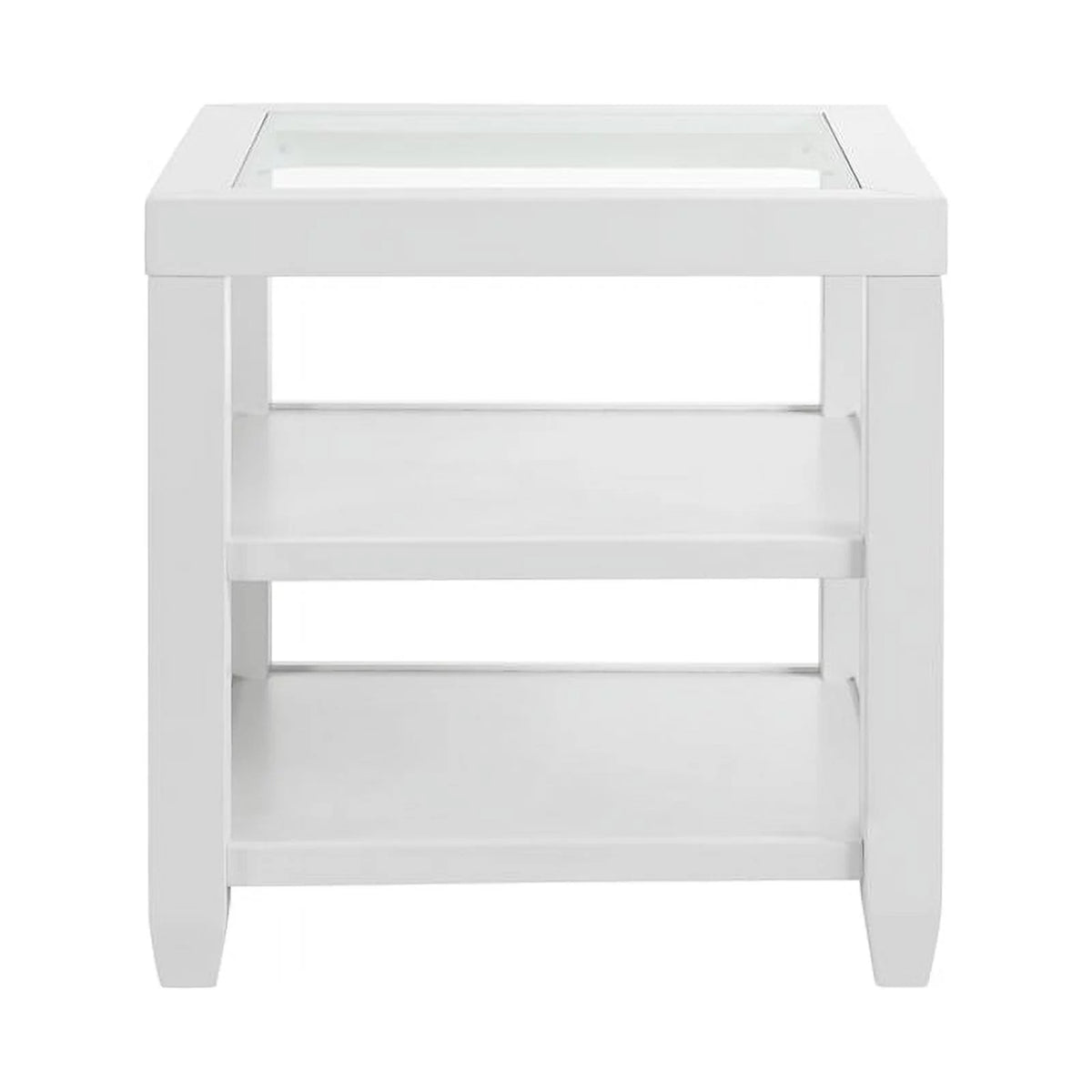 White Wood and Glass Top End Table with Shelves X42696