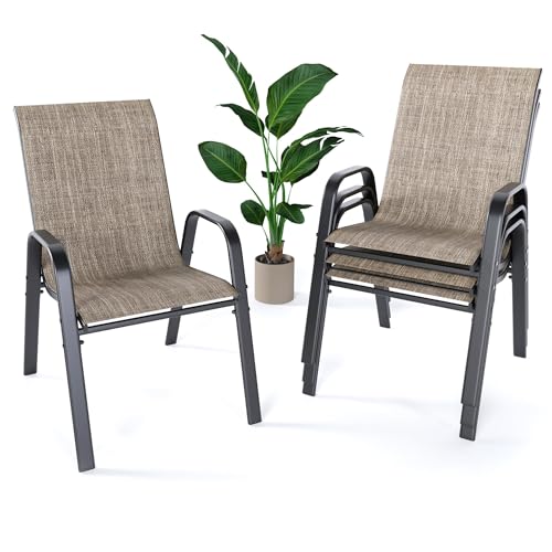 Outdoor Patio Stackable Dining Chairs Set of 4 All-Weather Textilene K474382