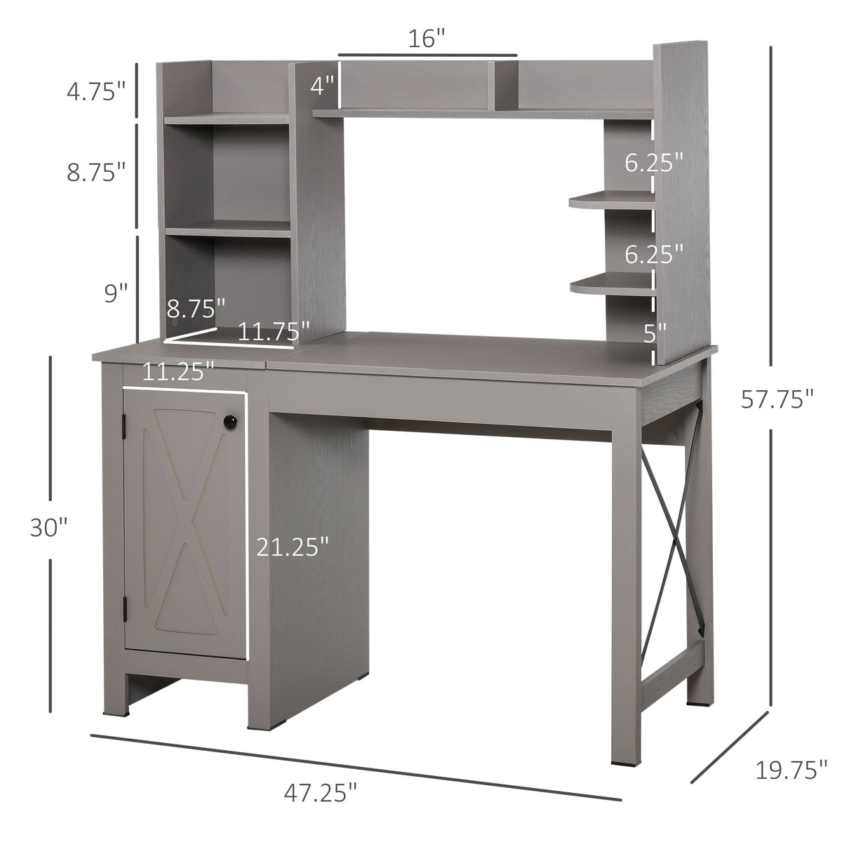 Grey Computer Desk with Hutch and Storage Cabinet A901