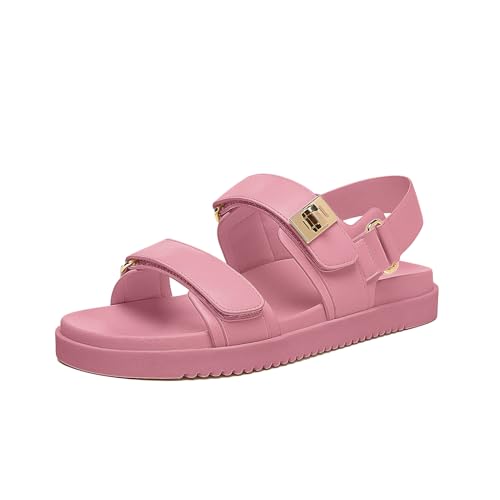 Women's Adjustable Double Strap Slip on Leather Footbed Flat Sandals H821