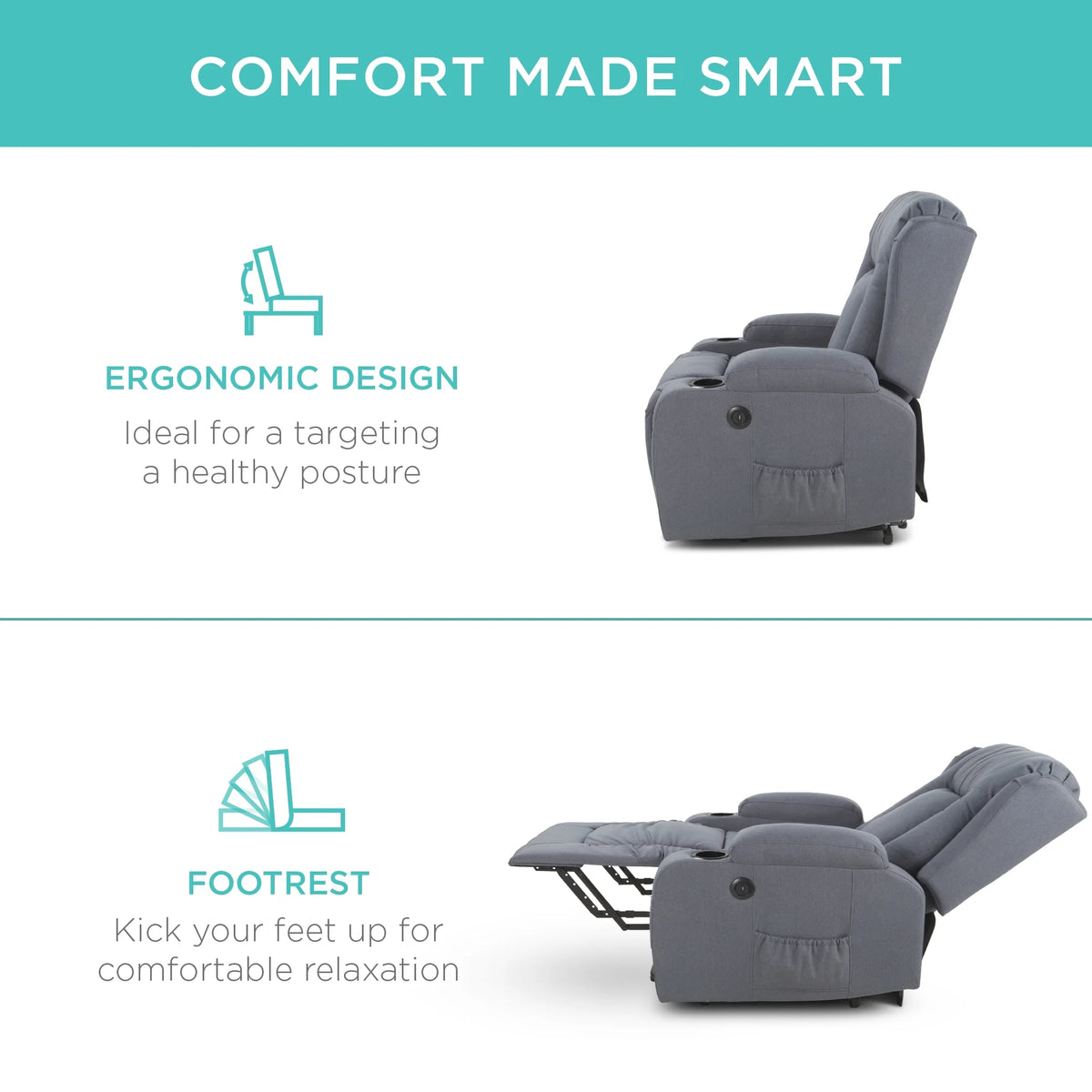 Blue Linen Power Lift Recliner Massage Chair V9858