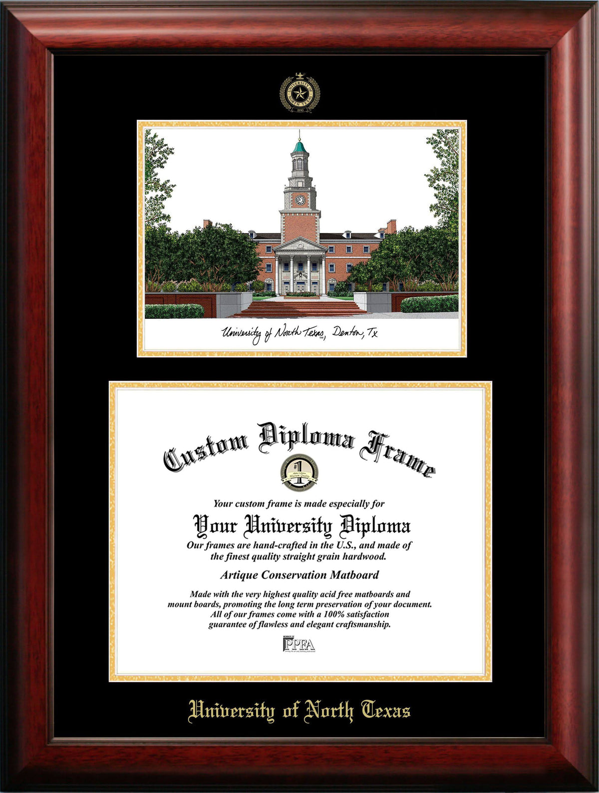 Gold Embossed Diploma Frame with Campus Images Lithograph A767