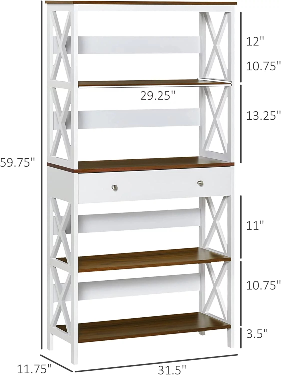 4-Tier White Shelving Bookcase with Drawer P91004