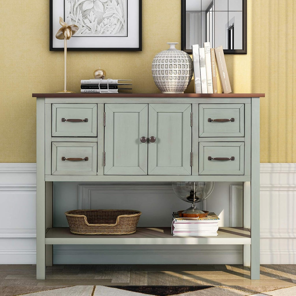 43 Inch White Console Table with Doors Drawers and Open Shelf G734