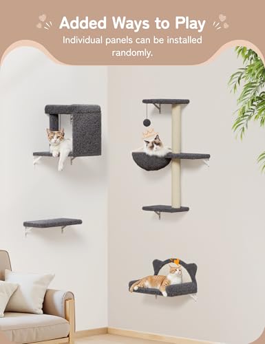 Cat Wall Shelves 4-in-1 Climbing Wall Furniture Set with Scratching Posts, Cat Bed & Sofa, Gray I42889
