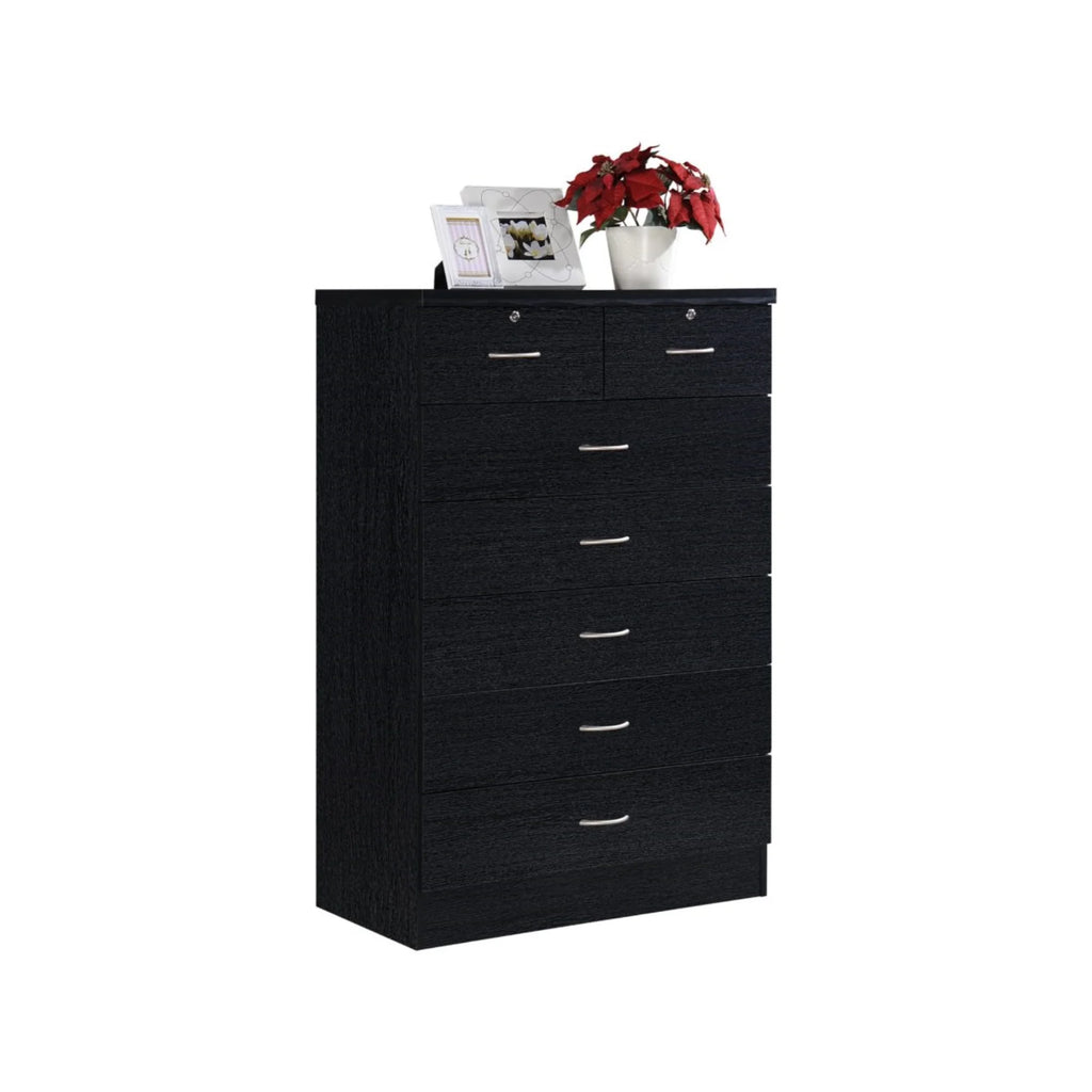 7 Drawer Wooden Dresser Chest with 2 Top Locks, Cherry X75455