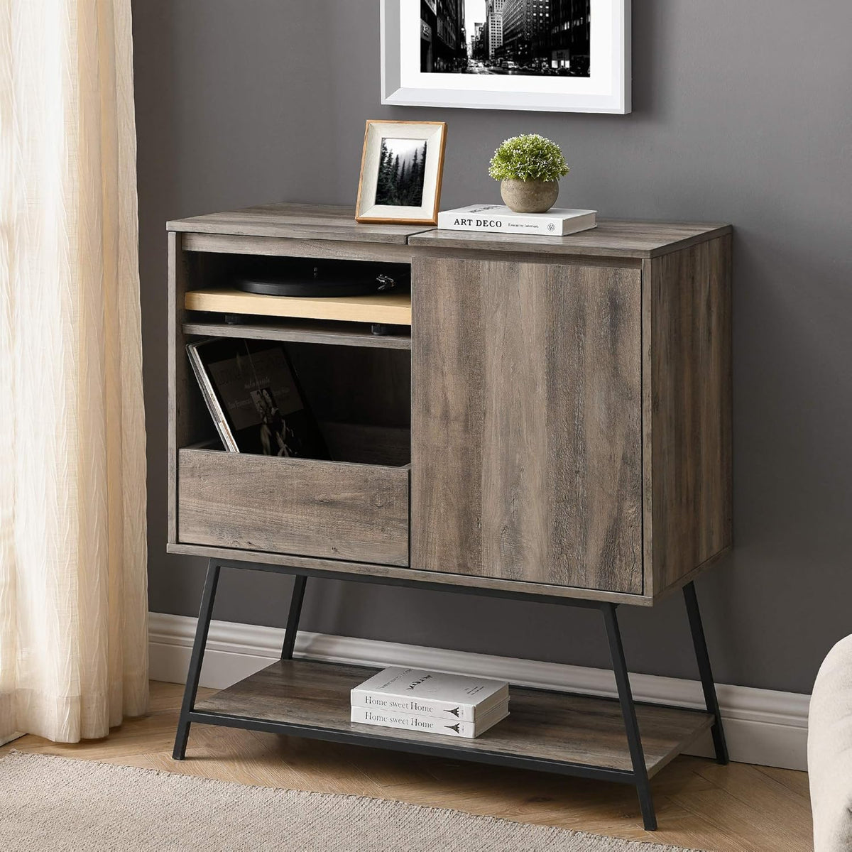 4 Drawer Wood Buffet Sideboard Storage Cabinet, 60 Inch, Dark Walnut M944