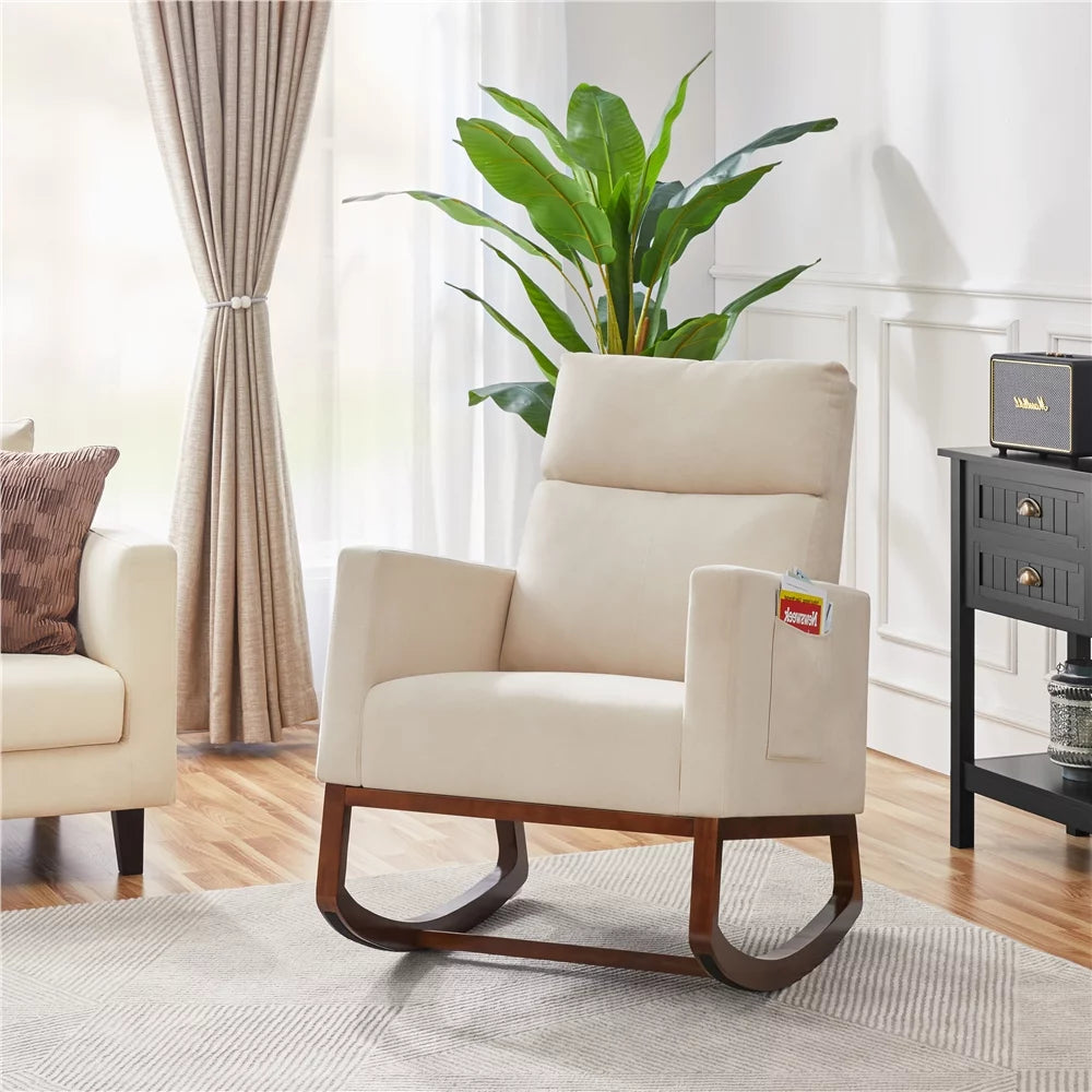 Beige Upholstered Rocking Accent Chair Y2954