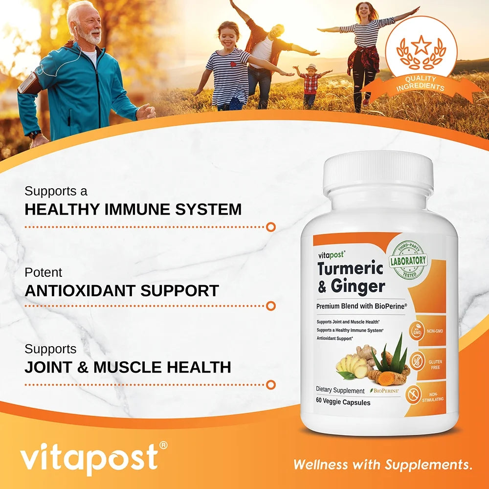 Turmeric & Ginger Supplement with BioPerine 60 Capsules N198