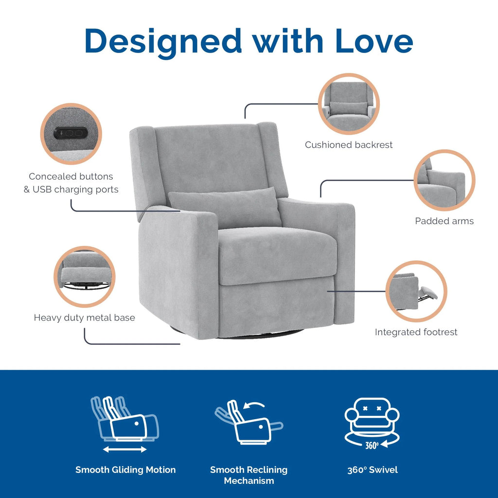 Gray Velvet Swivel Glider Recliner E620716