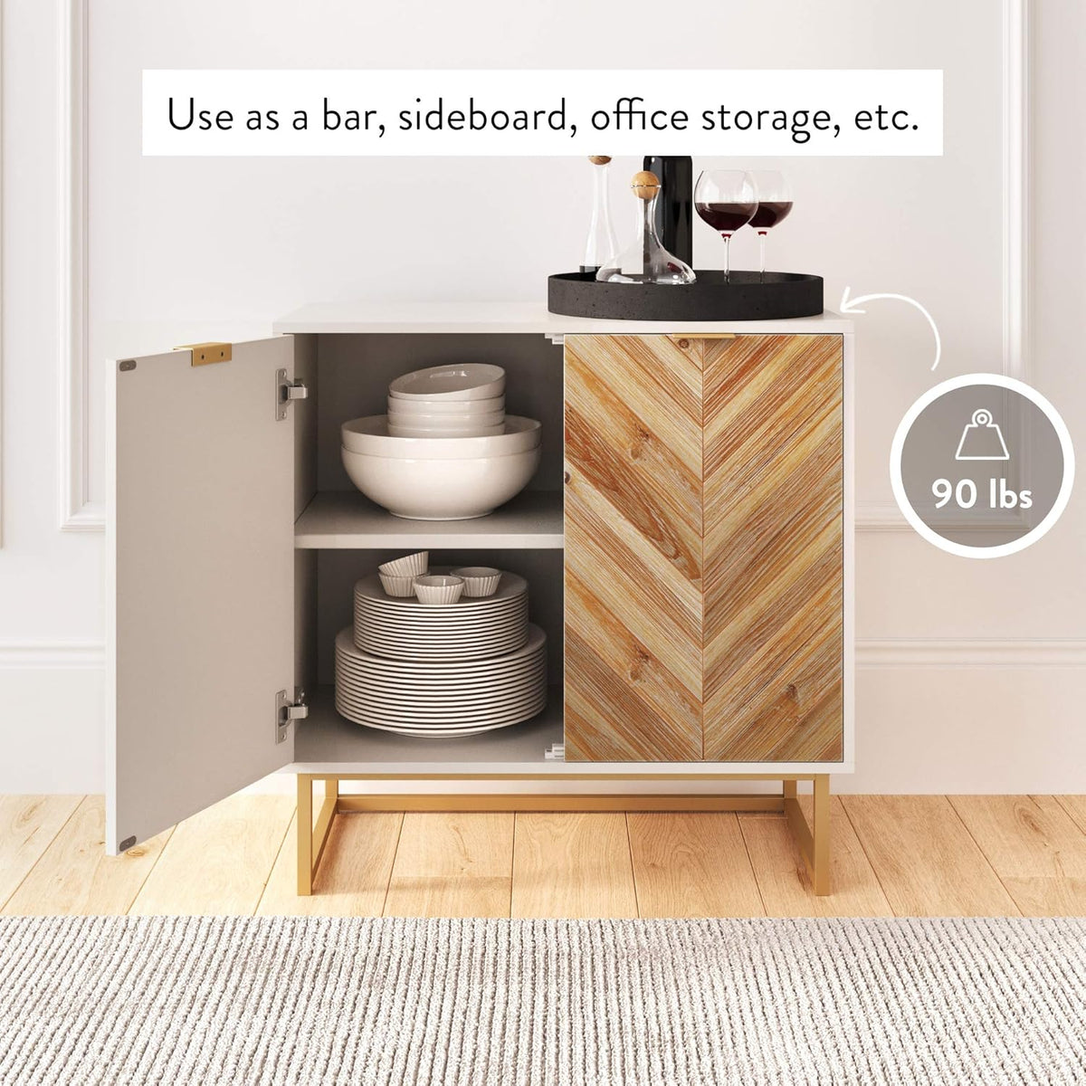 White Free Standing Accent Cabinet with Doors Q642
