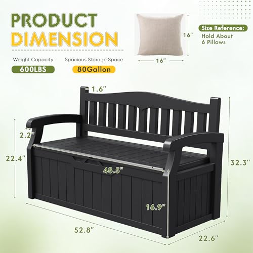 80 Gallon Black Storage Bench Deck Box S589