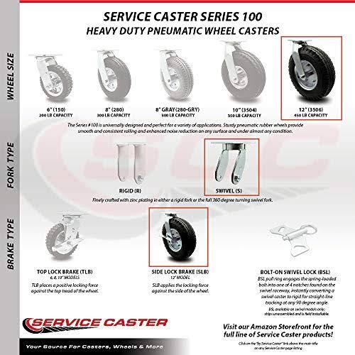 Black Rubber Pneumatic Swivel Caster with Top Lock Brakes Set of 4 C193