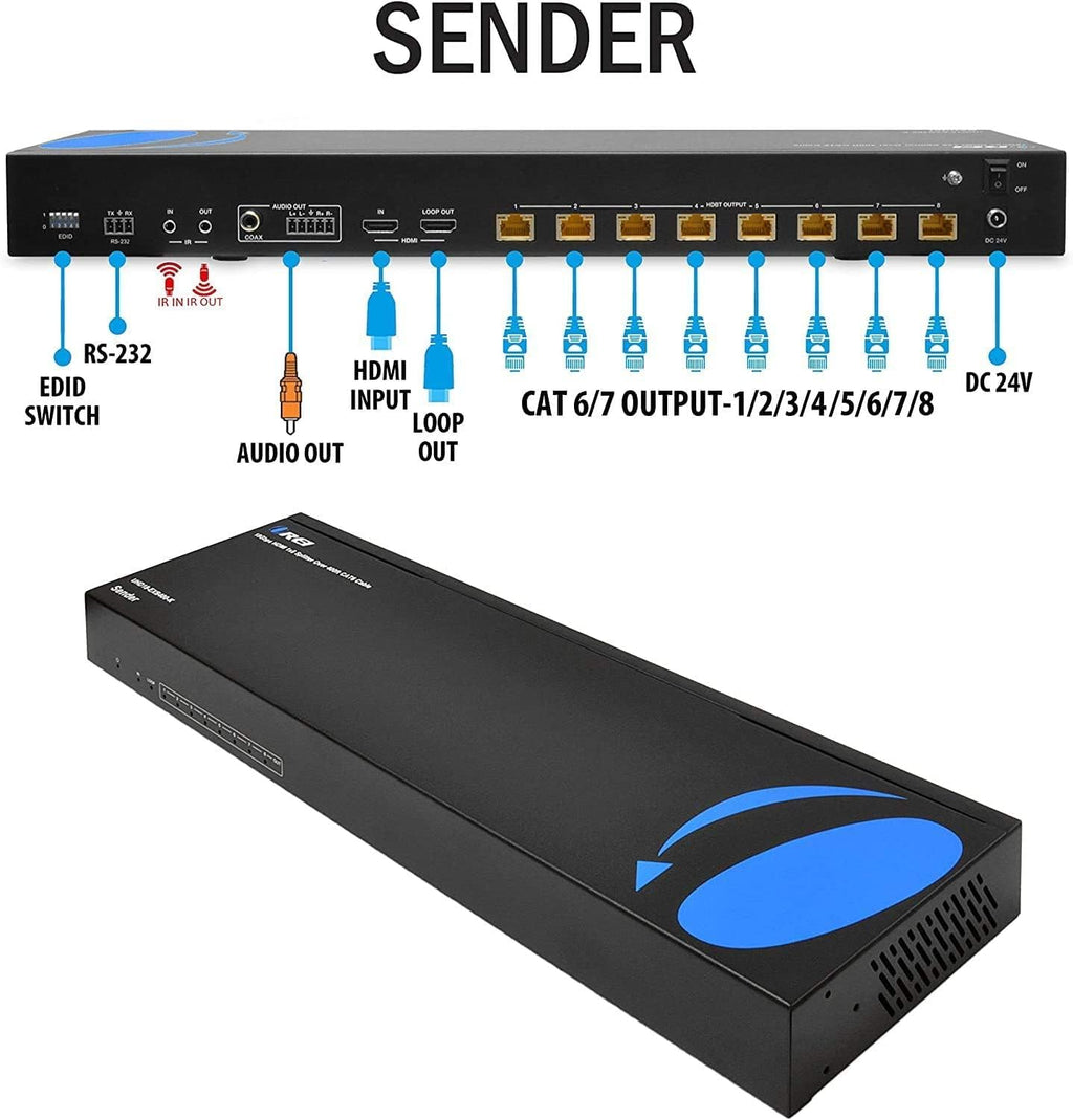 1x8 HDMI Extender Splitter HDBaseT 4K Over Single Cable CAT6/7 R100
