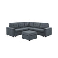 Gray Woven Fabric 6-Seater Sectional Sofa with Ottoman V77753