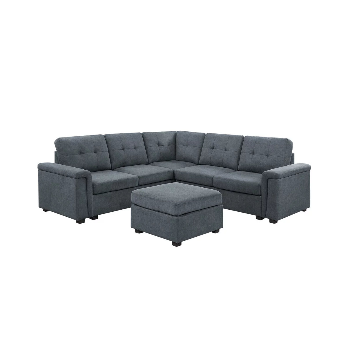 Gray Woven Fabric 6-Seater Sectional Sofa with Ottoman V77753