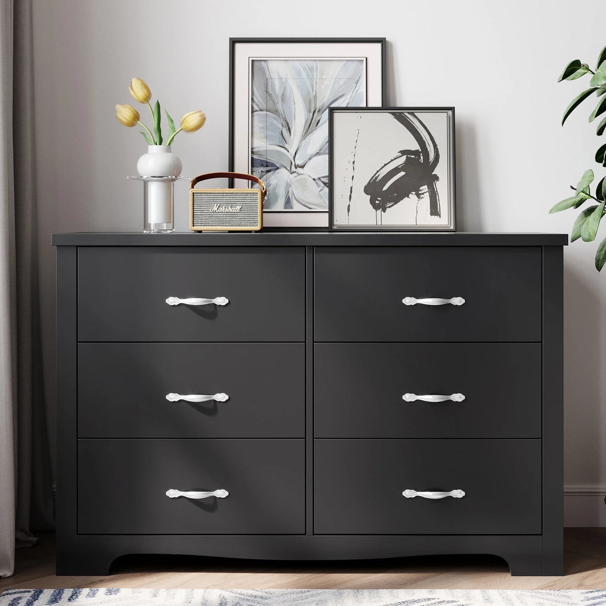 Black 6 Drawer Double Dresser P946478