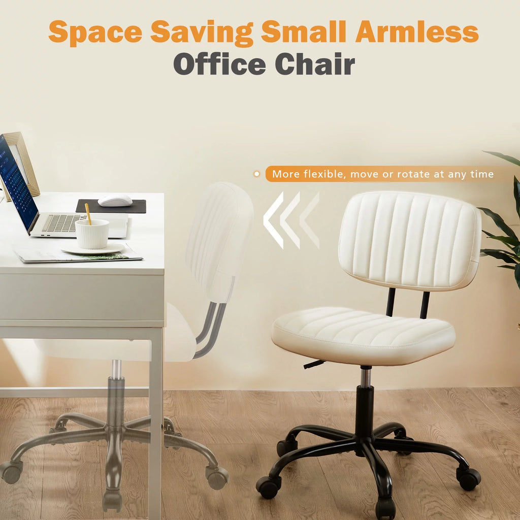 White PU Leather Low Back Task Chair with Wheels A528