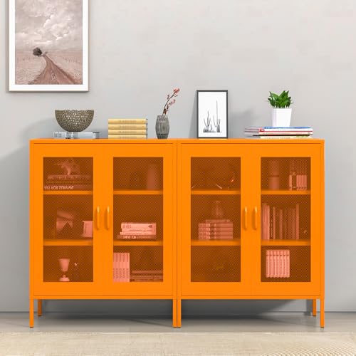 Blue 3 Tier Metal Storage Cabinet with Doors and Shelves M47049