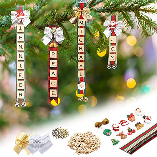Christmas Ornaments Tree Decorations DIY Ribbon Letter Tiles Bells Stockings Name Tags A583
