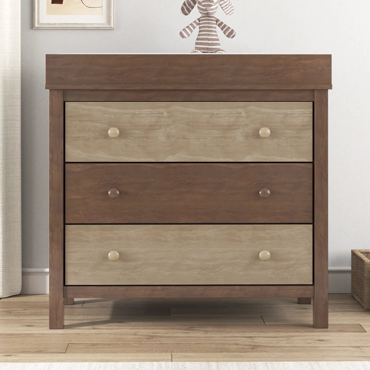 3 Drawer Dresser with Changing Tray in Brown G691