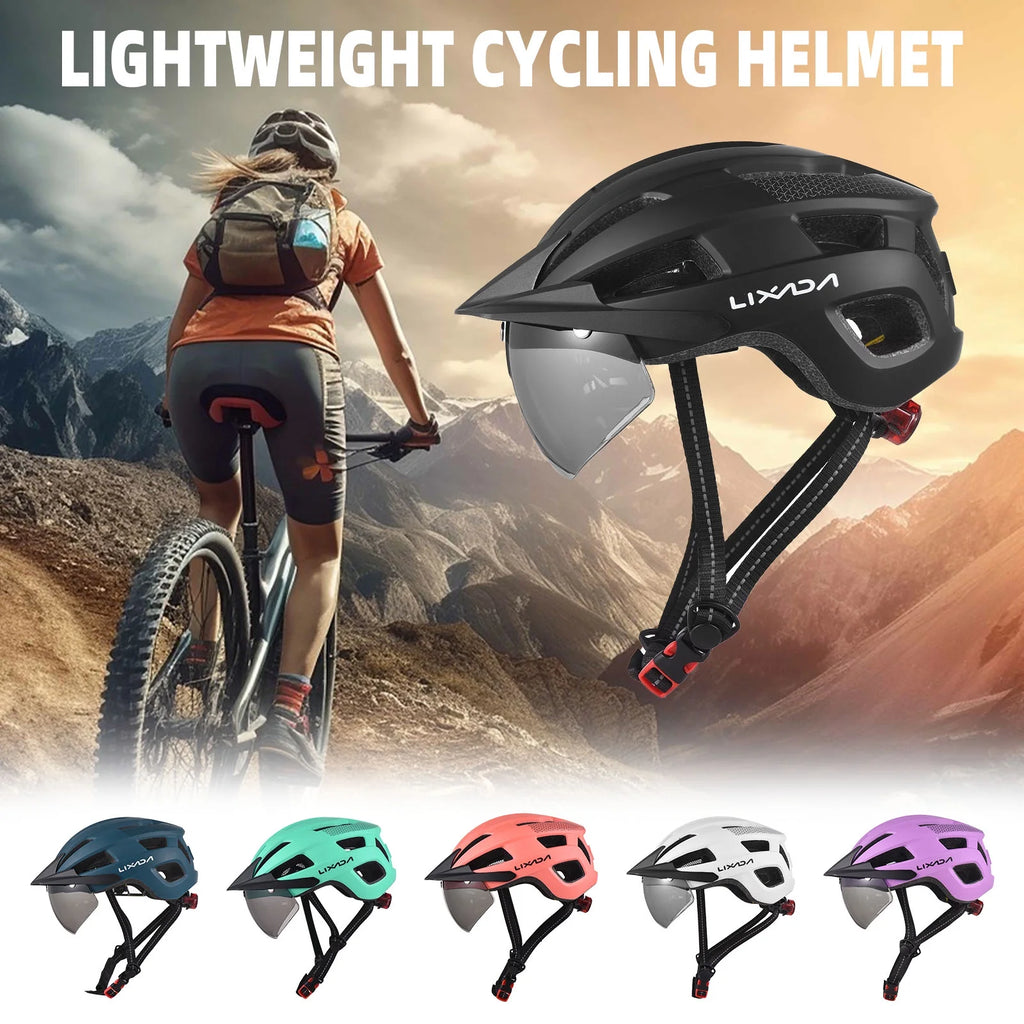 Adjustable Bicycle Helmet with Windshield, Sun Visor, and Tail Light Q237