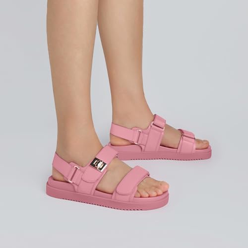 Women's Adjustable Double Strap Slip on Leather Footbed Flat Sandals H821