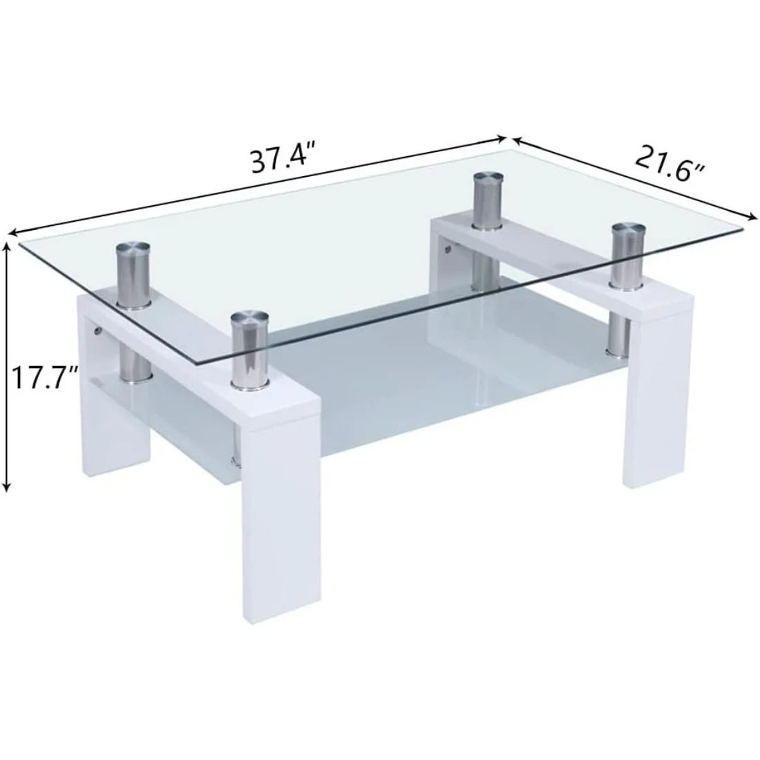 Glass Top White Coffee Table with Lower Shelf T961573