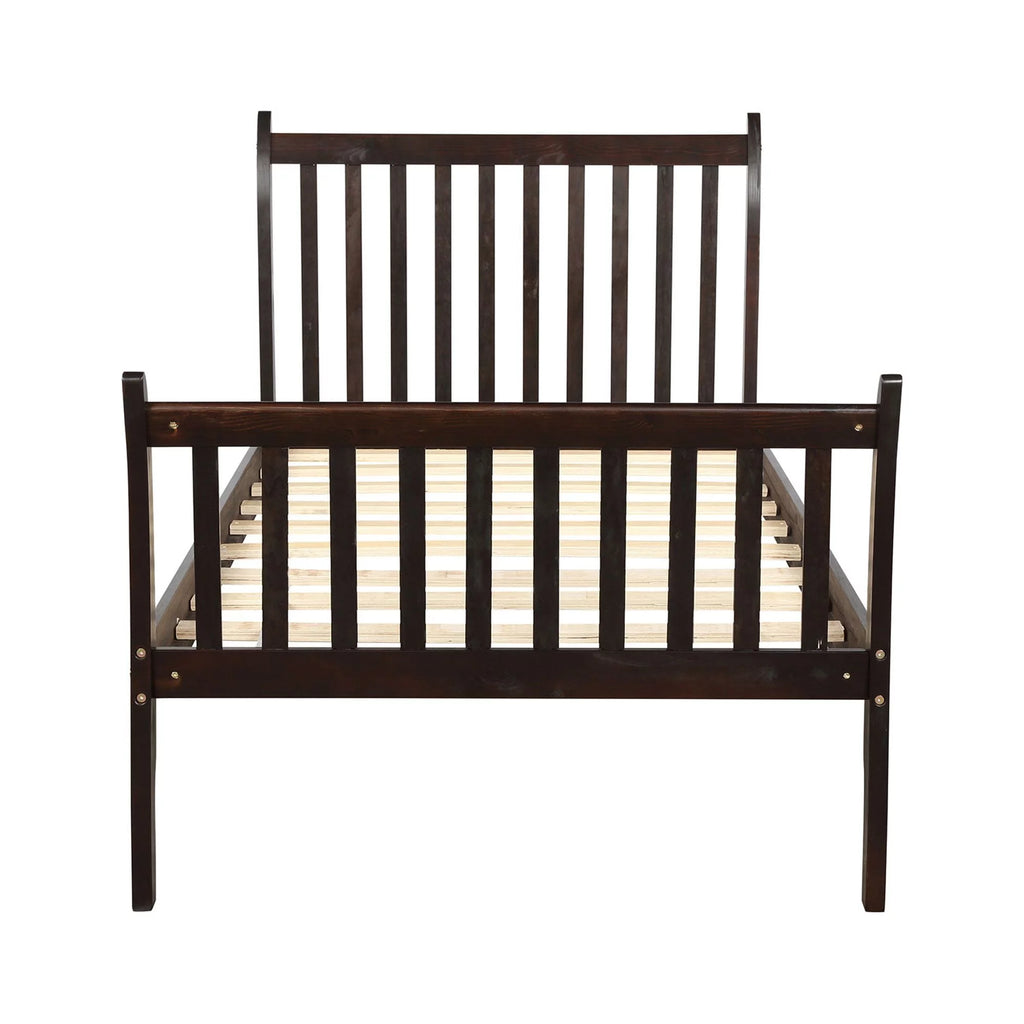Twin Size Espresso Wood Platform Bed Frame with Headboard X904102