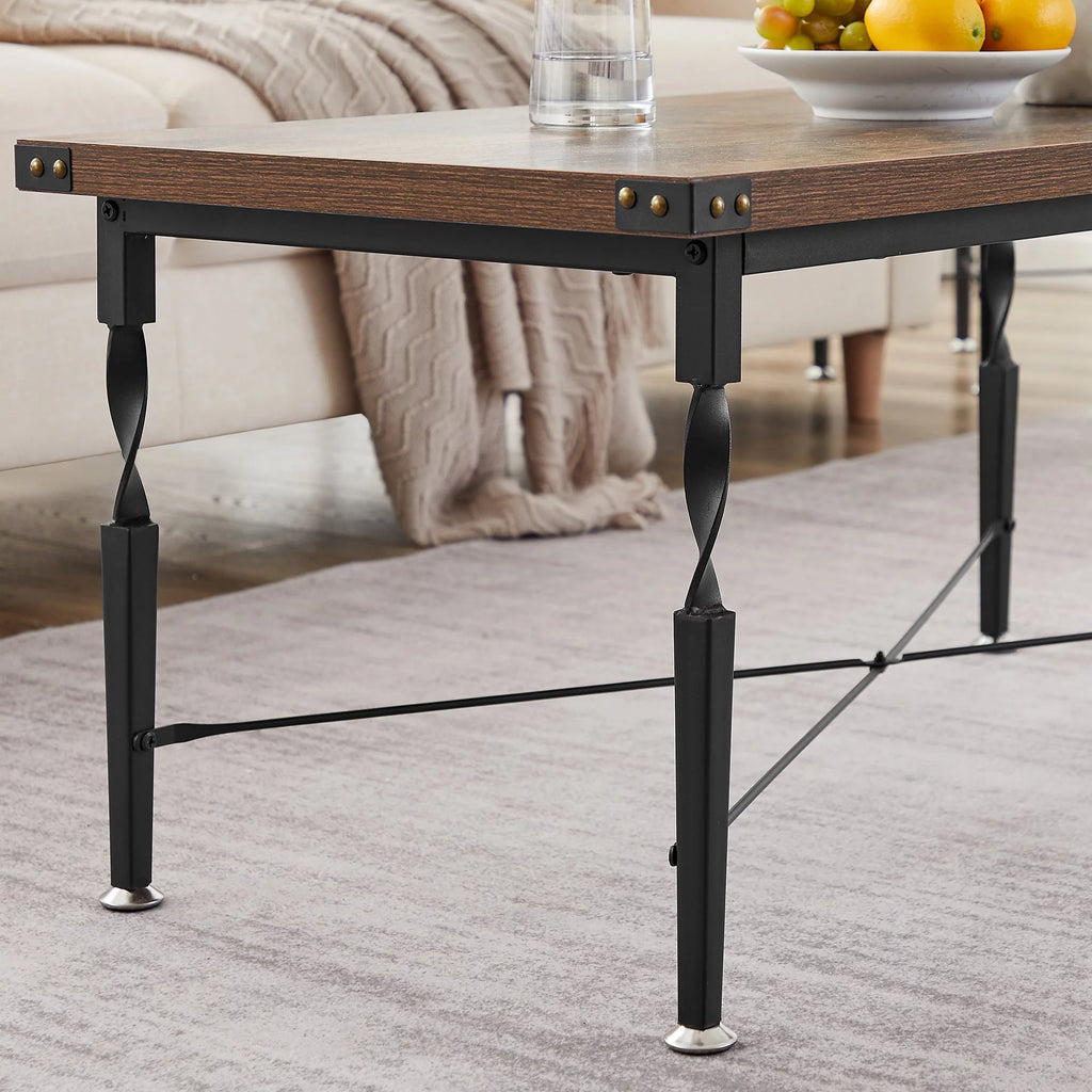Rectangle Coffee Table with Metal Frame, Rustic Brown N681
