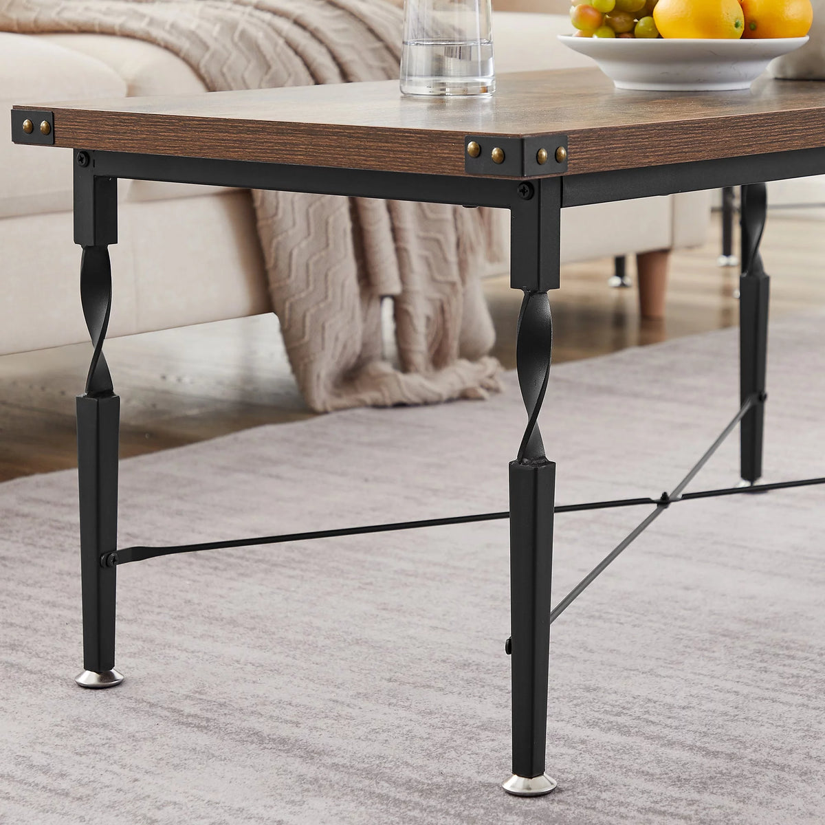 Rectangle Coffee Table with Metal Frame, Rustic Brown N681