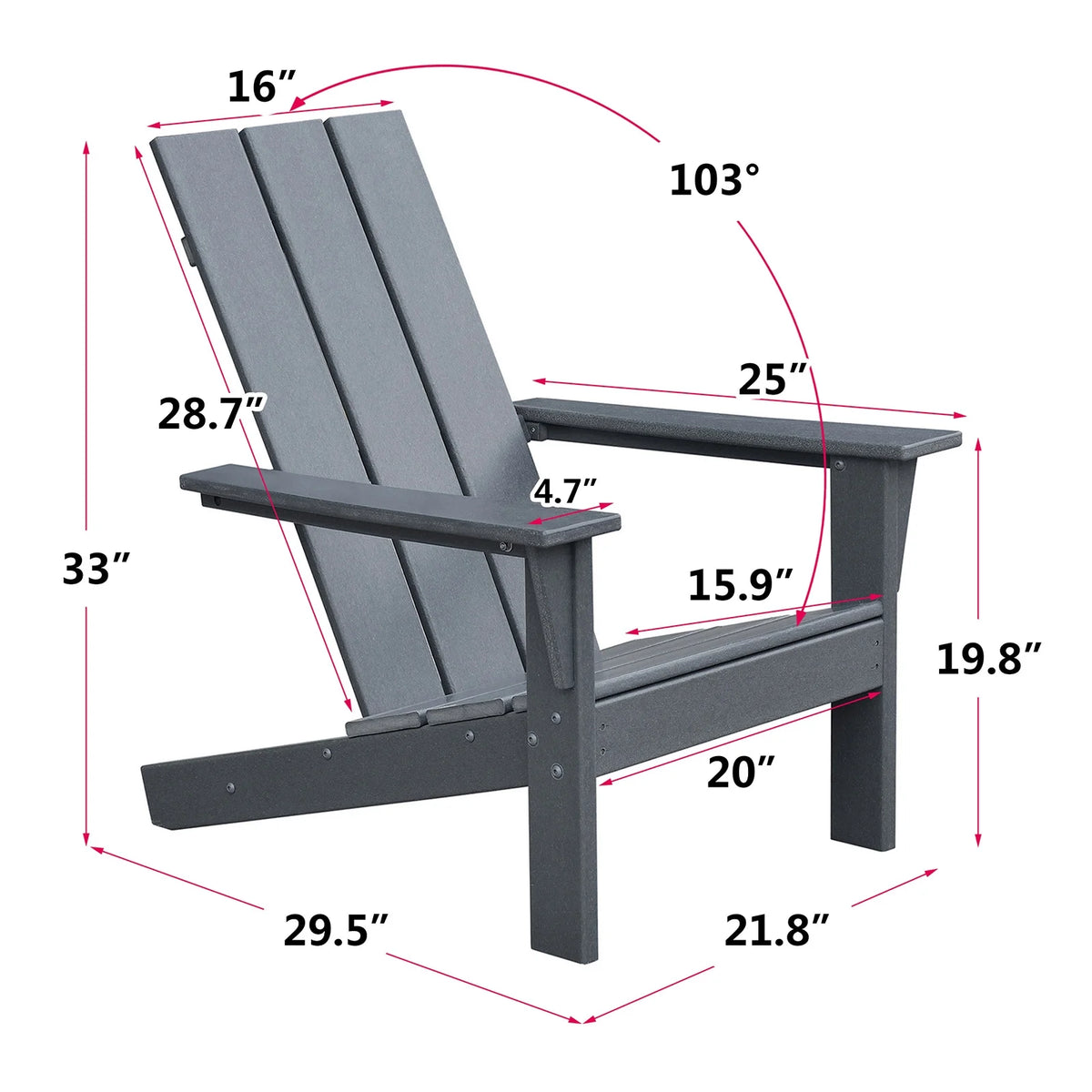 Dark Grey HDPE Resin Adirondack Chair M129213