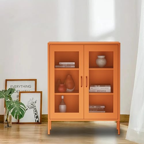 Blue 3 Tier Metal Storage Cabinet with Doors and Shelves M47049