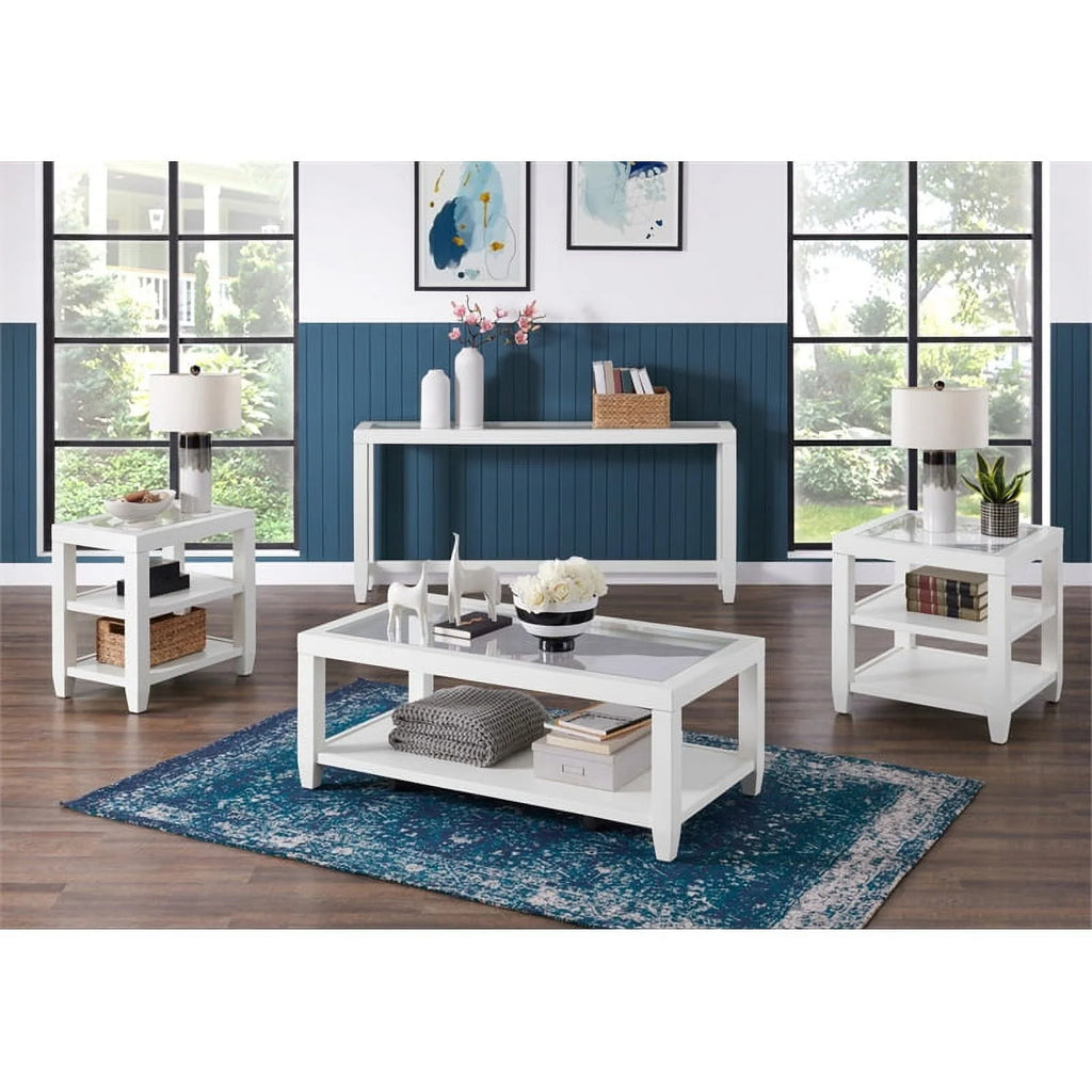 White Wood and Glass Top End Table with Shelves X42696