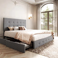 Light Grey Queen Platform Bed Frame with 4 Drawers Storage P61337
