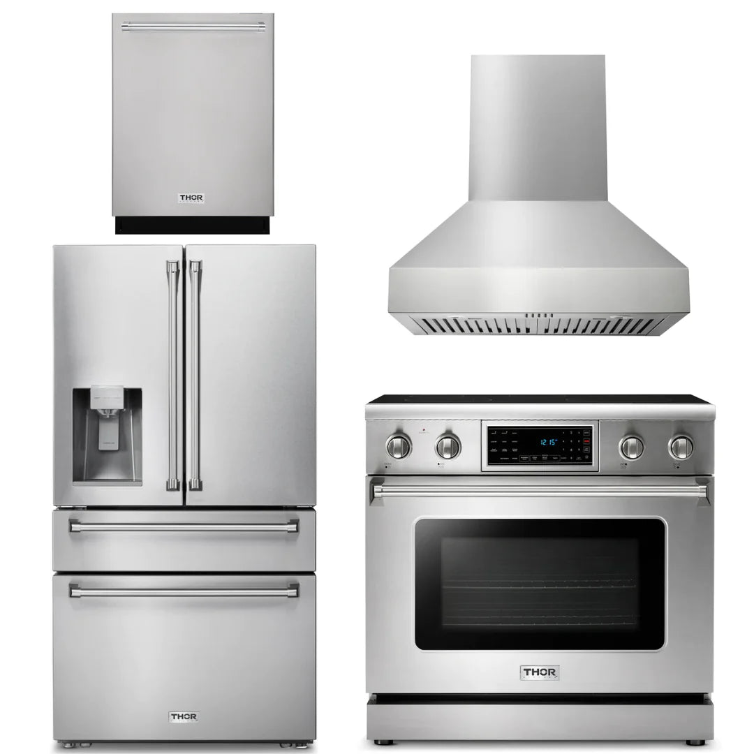 36 Electric Range, Range Hood, Refrigerator with Water and Ice Dispenser, Dishwasher B7834