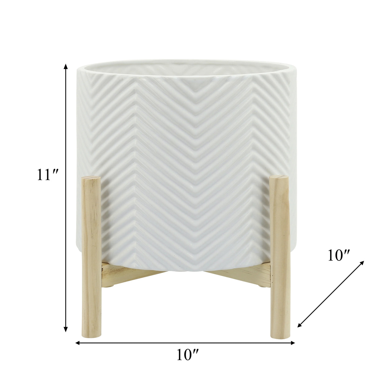 12" Ceramic Chevron Planter with Wood Stand G863540