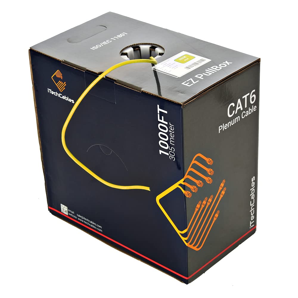 CAT6 Plenum Bulk Ethernet Cable 1000ft 23AWG 4Pair Solid UTP Yellow L9659
