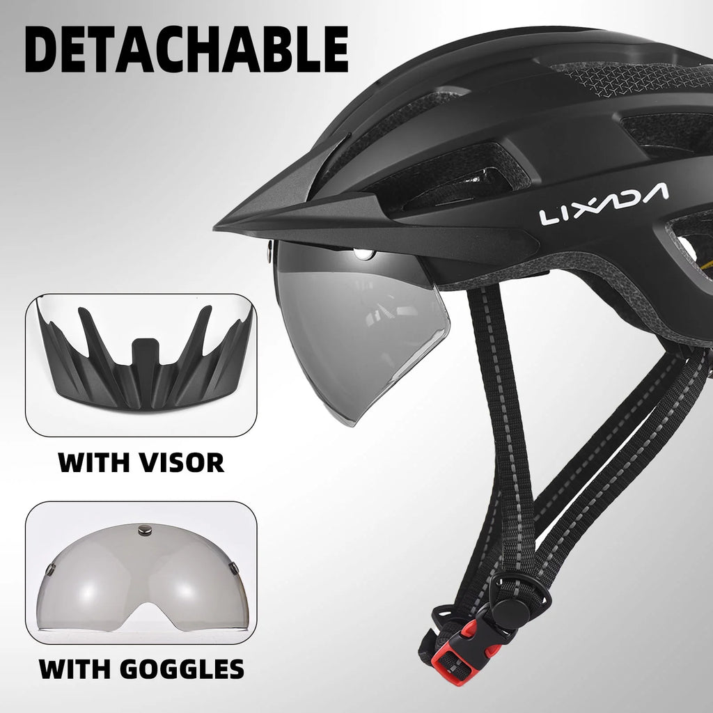 Adjustable Bicycle Helmet with Windshield, Sun Visor, and Tail Light Q237