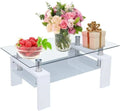 Glass Top White Coffee Table with Lower Shelf T961573
