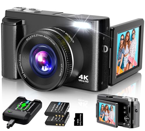 4K 48MP Compact Digital Camera with 16X Zoom, Black W74097