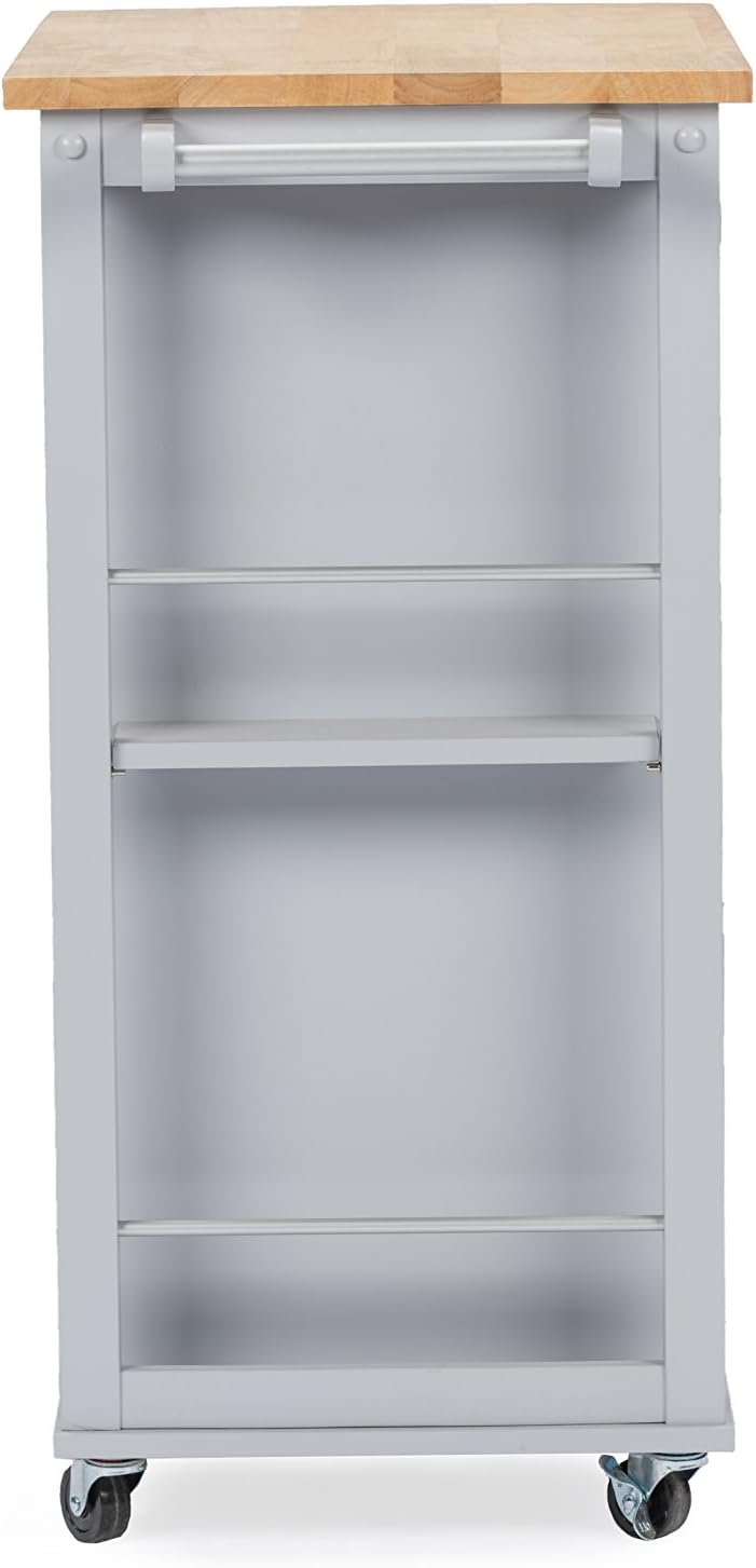 Light Grey Kitchen Cart with Wood Top Q623