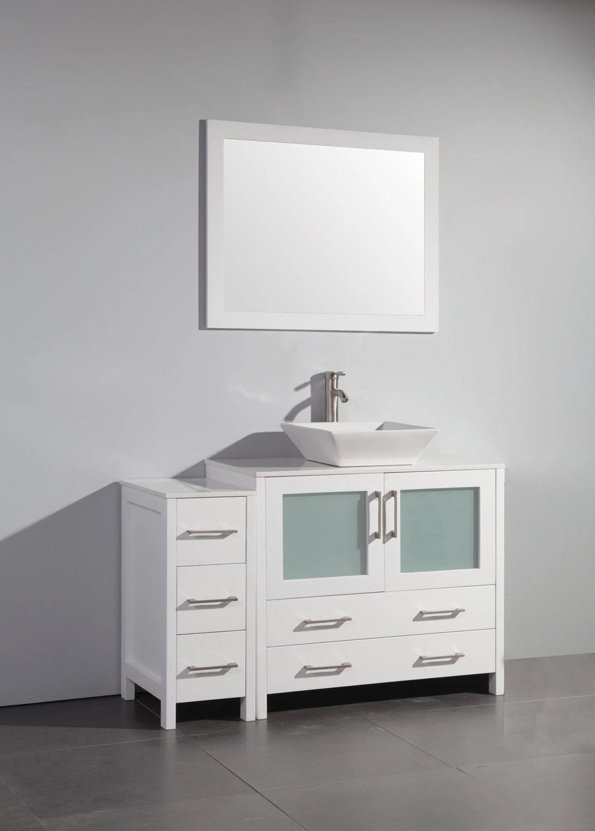 48 in. Single Sink White Vanity Cabinet with Ceramic Vessel Sink & Mirror G7048