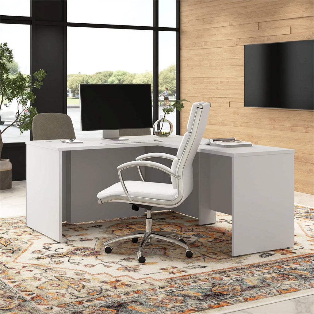 White L-Shaped Executive Desk H2397
