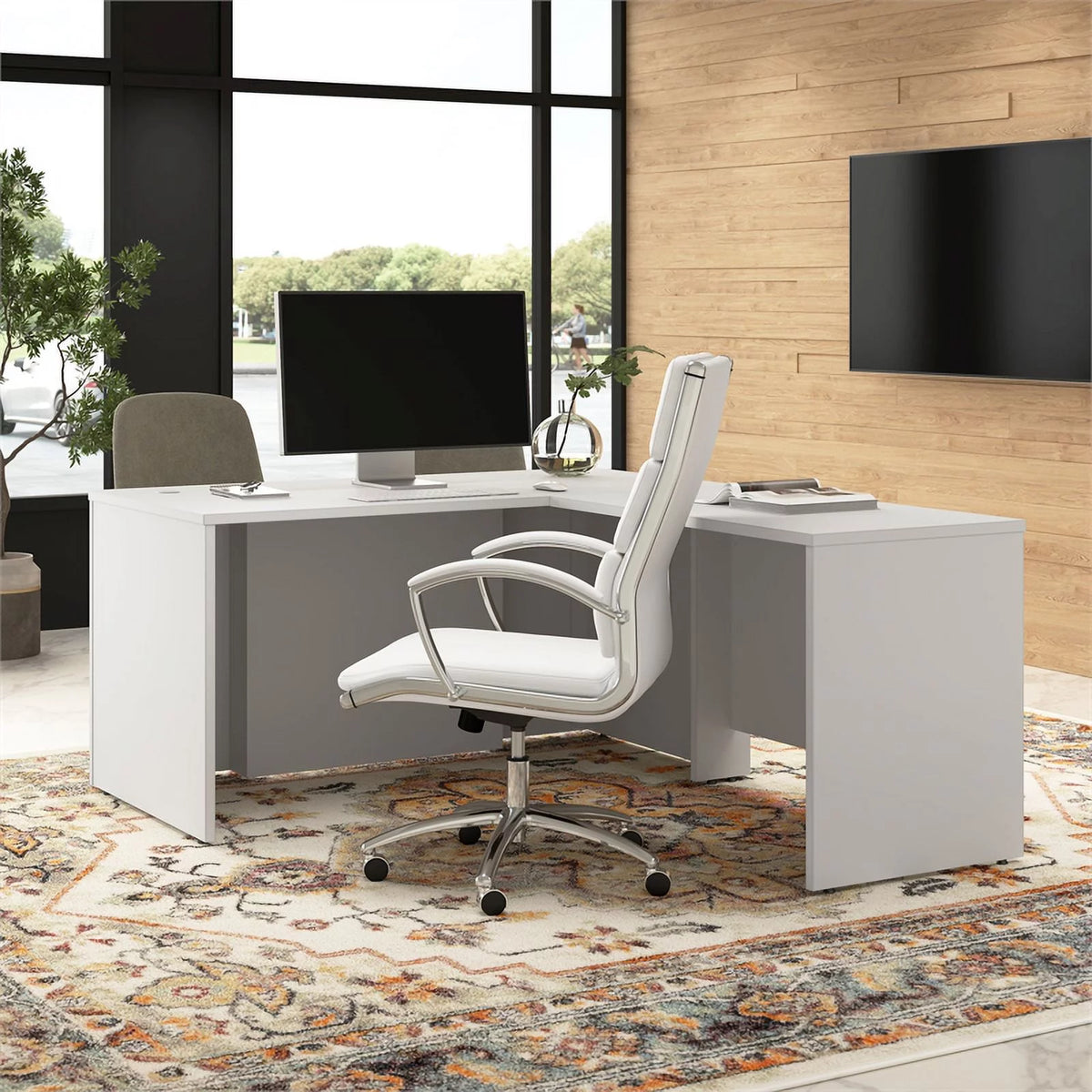 White L-Shaped Executive Desk H2397