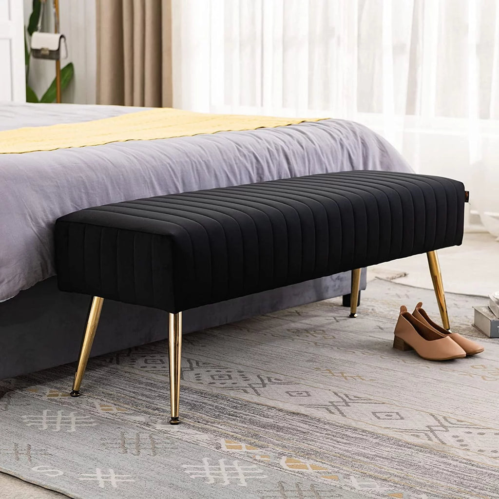44 Inch Velvet Ottoman Bench with Gold Legs X74398